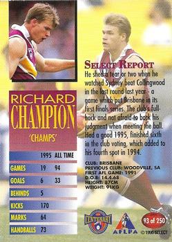 1996 Select AFL #93 Richard Champion Back